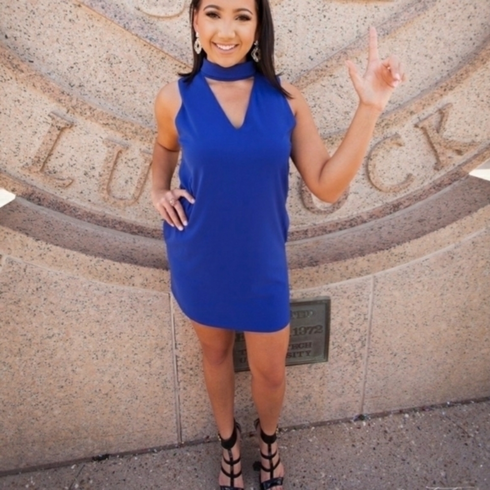 Cobalt Blue Love Riche Dress Sleeveless Neck Collar Dress‎